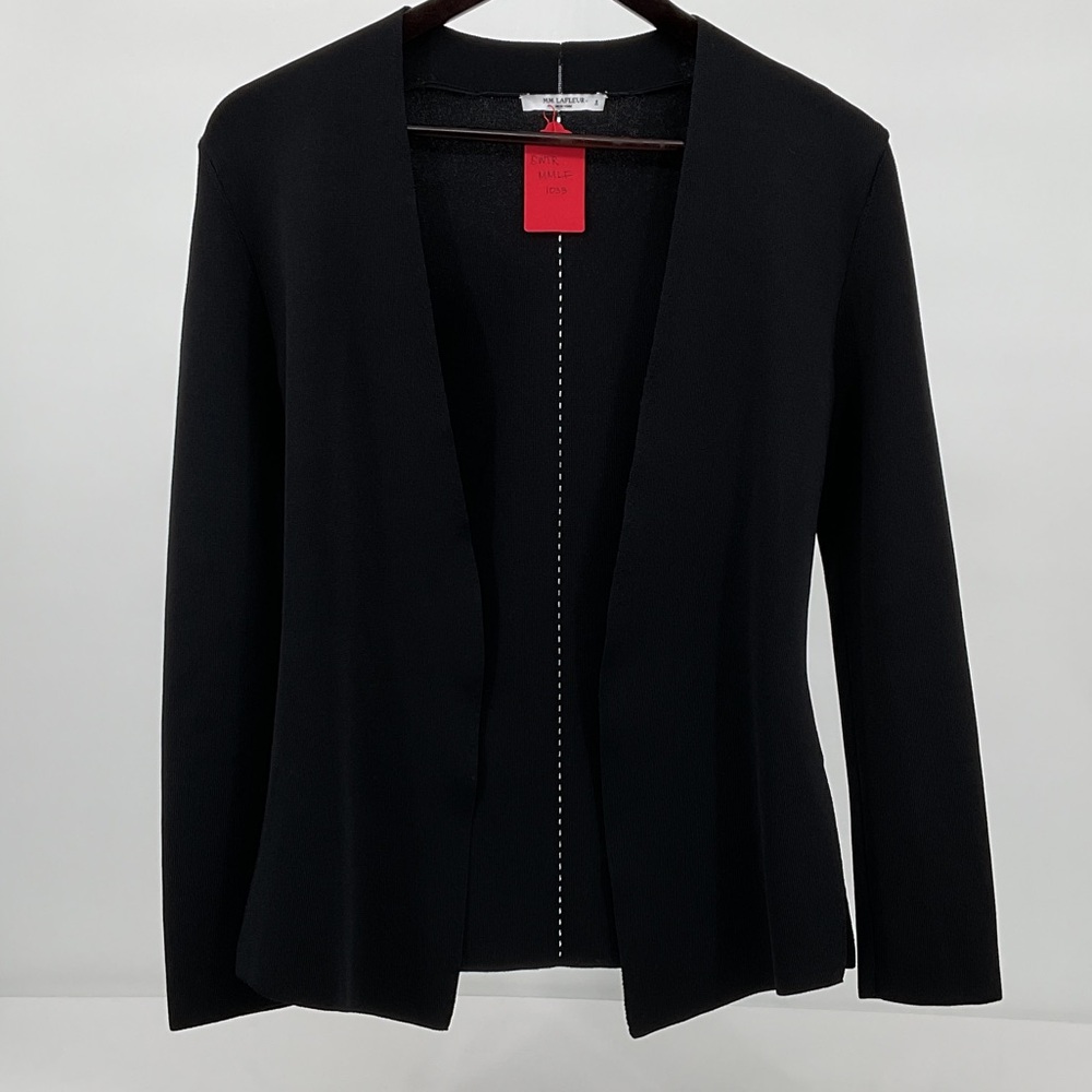 M.MLaFleur Black Knit Sweater Jacket S Perforated Back